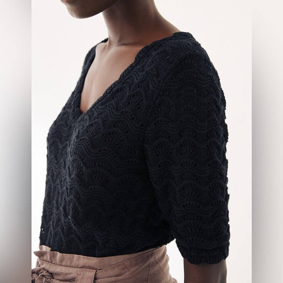 Fat Face Crochet Vienna 100% Cotton Knit Short Sleeve Blouse Top - Picture 2 of 11